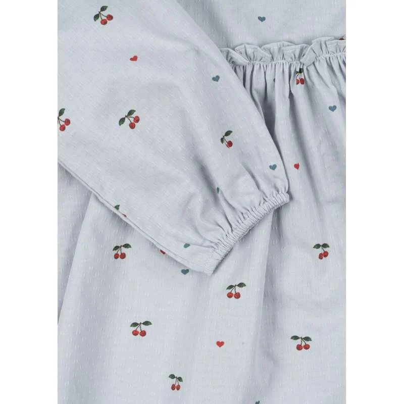Konges Sløjd Evia Long Sleeve Bow Dress - GOTS - Cherry Blue Coeur  - Image 2