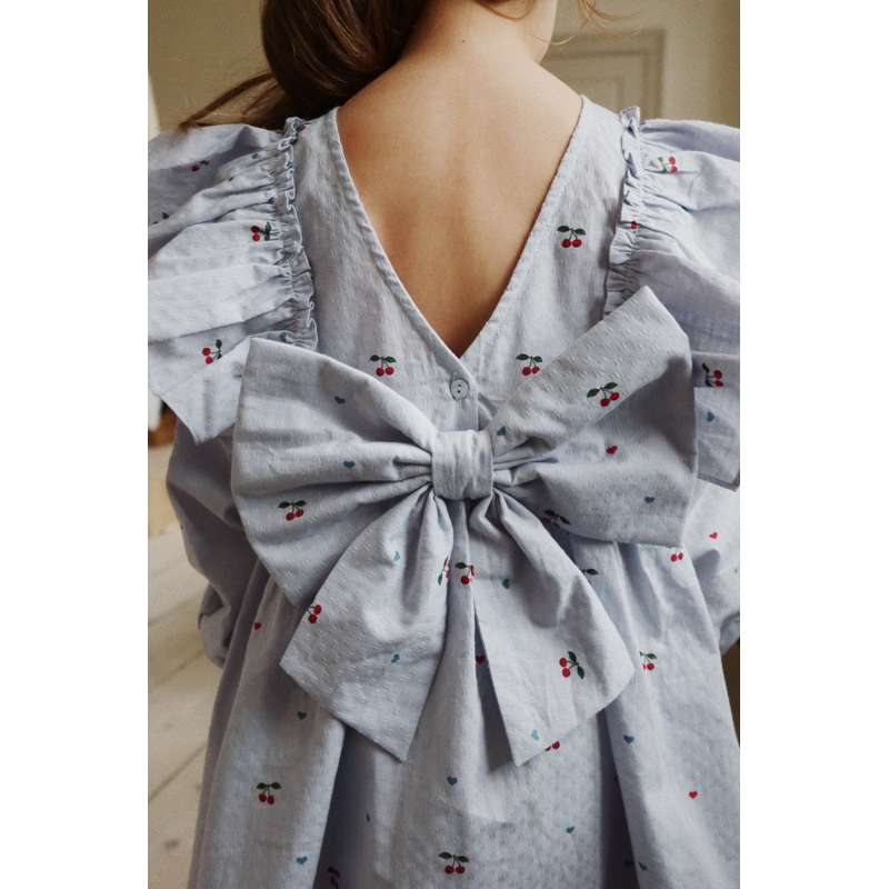 Konges Sløjd Evia Long Sleeve Bow Dress - GOTS - Cherry Blue Coeur  - Image 3