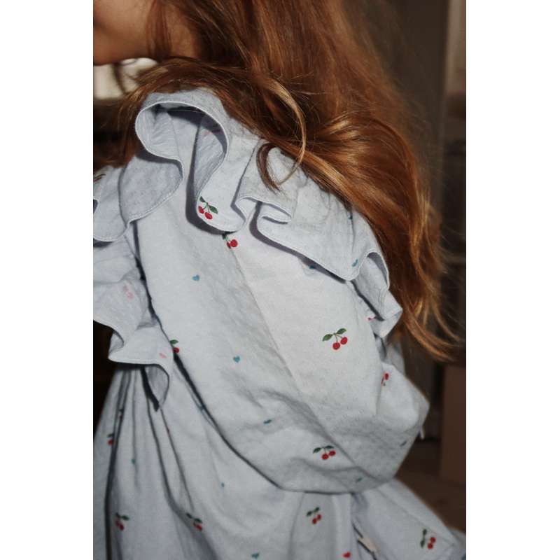 Konges Sløjd Evia Long Sleeve Bow Dress - GOTS - Cherry Blue Coeur  - Image 6