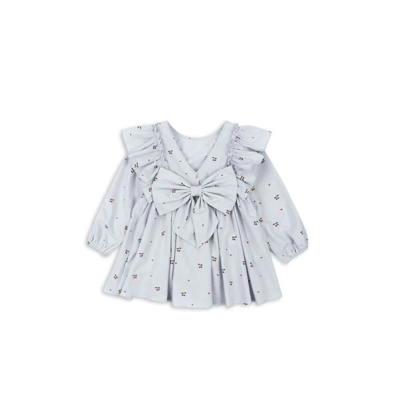 Konges Sløjd Evia Long Sleeve Bow Dress - GOTS - Cherry Blue Coeur  - Image 8