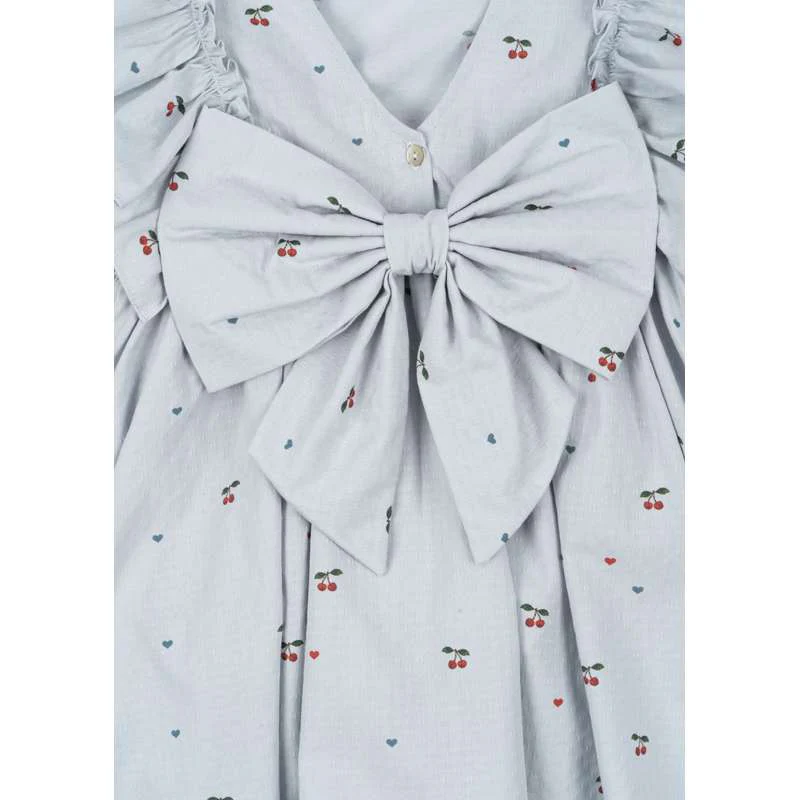 Konges Sløjd Evia Long Sleeve Bow Dress - GOTS - Cherry Blue Coeur  - Image 9