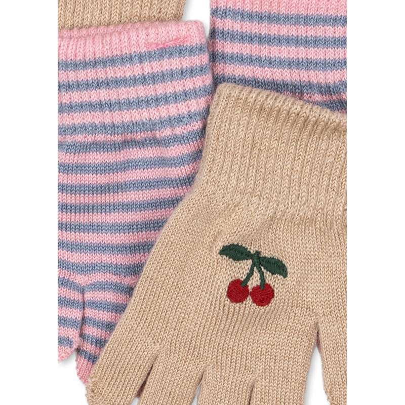 Konges Sløjd Filla Gloves - 2-pack - Cherry/Stripe  - Image 3