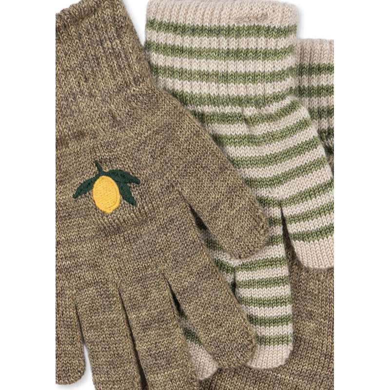 Konges Sløjd Filla Gloves - 2-pack - Lemon/Stripe  - Image 3