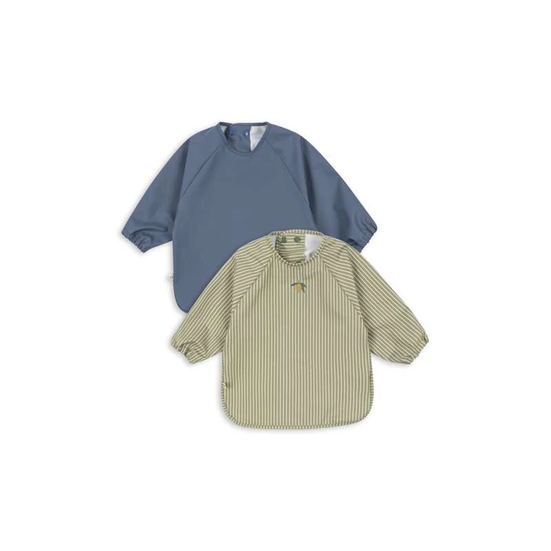 Konges Sløjd Bib with Sleeves - 2-pack - Tea Stripe/Flint Stone 