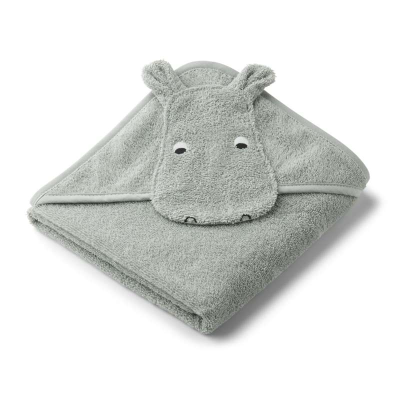 Liewood Albert Bath Towel with Hood - Baby - Hippo/Dove Blue 