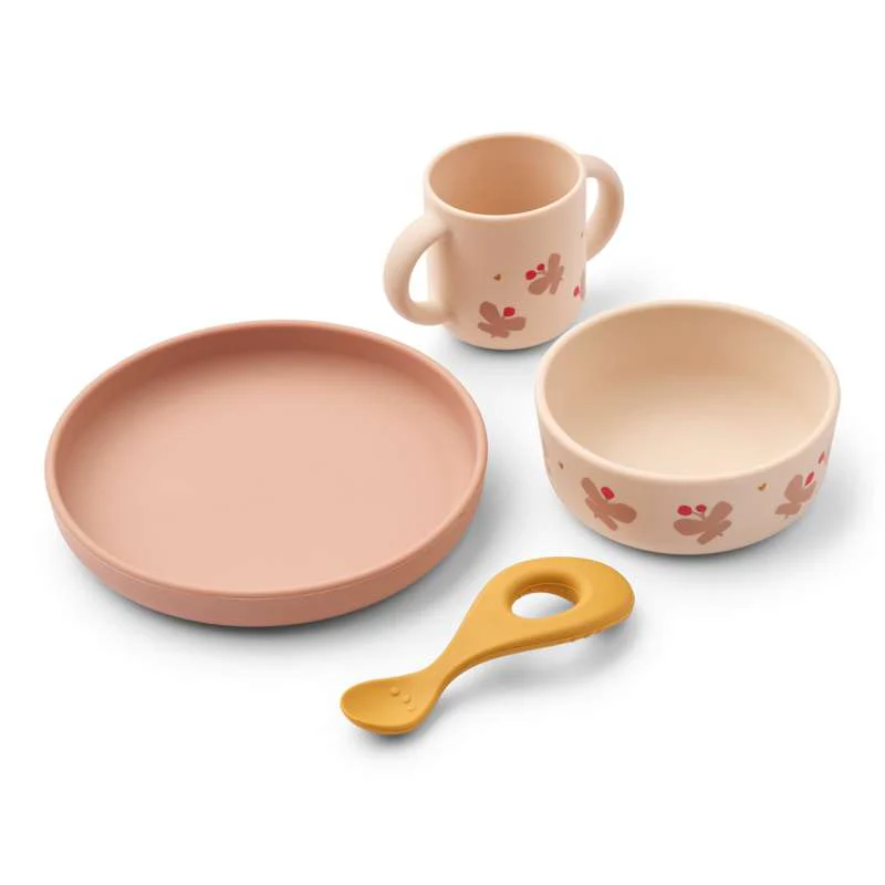 Liewood Vivi Baby Spisesæt - 4 dele - Silikone - Butterfly/Apple Blossom