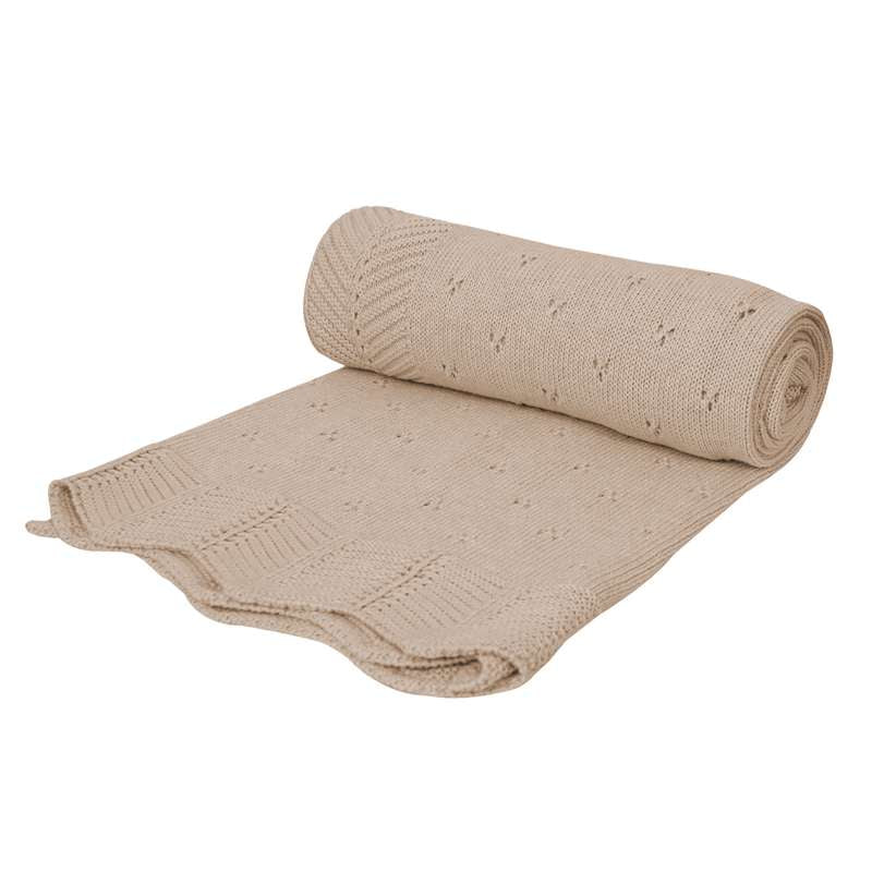 Oh'Naturel Strikket Babytæppe - Økologisk Bomuld - 80x100 cm. - Sand - Image 2