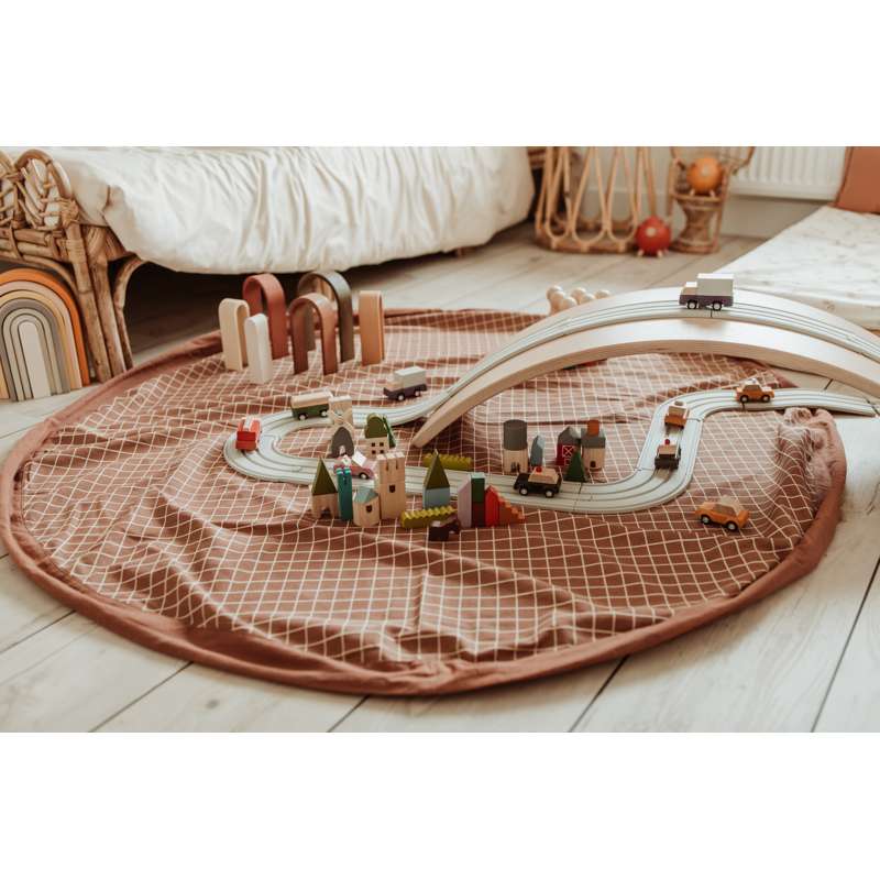 Play & Go Opbevaringstæppe - Organic Grid - Brown - Image 10