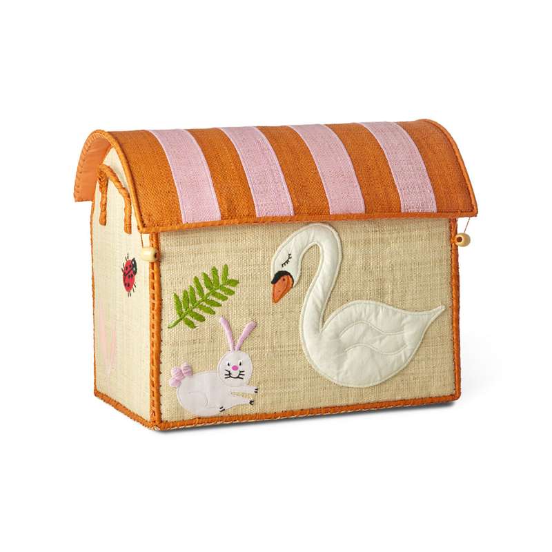 RICE Raffia Storage House - Wildlife - Pink - Small 