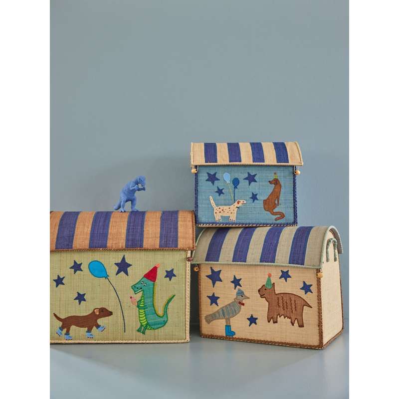 RICE Raffia Storage Houses - Party Animal - Green/Blue - 3 pcs. - Image 3